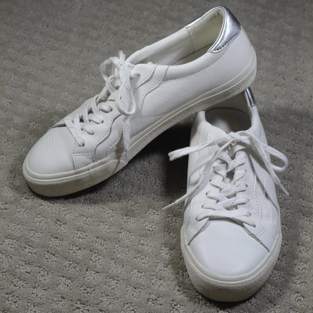 Madewell Women's Size 10 Sidewalk Wavy Low Top Sneakers White Leather Silver